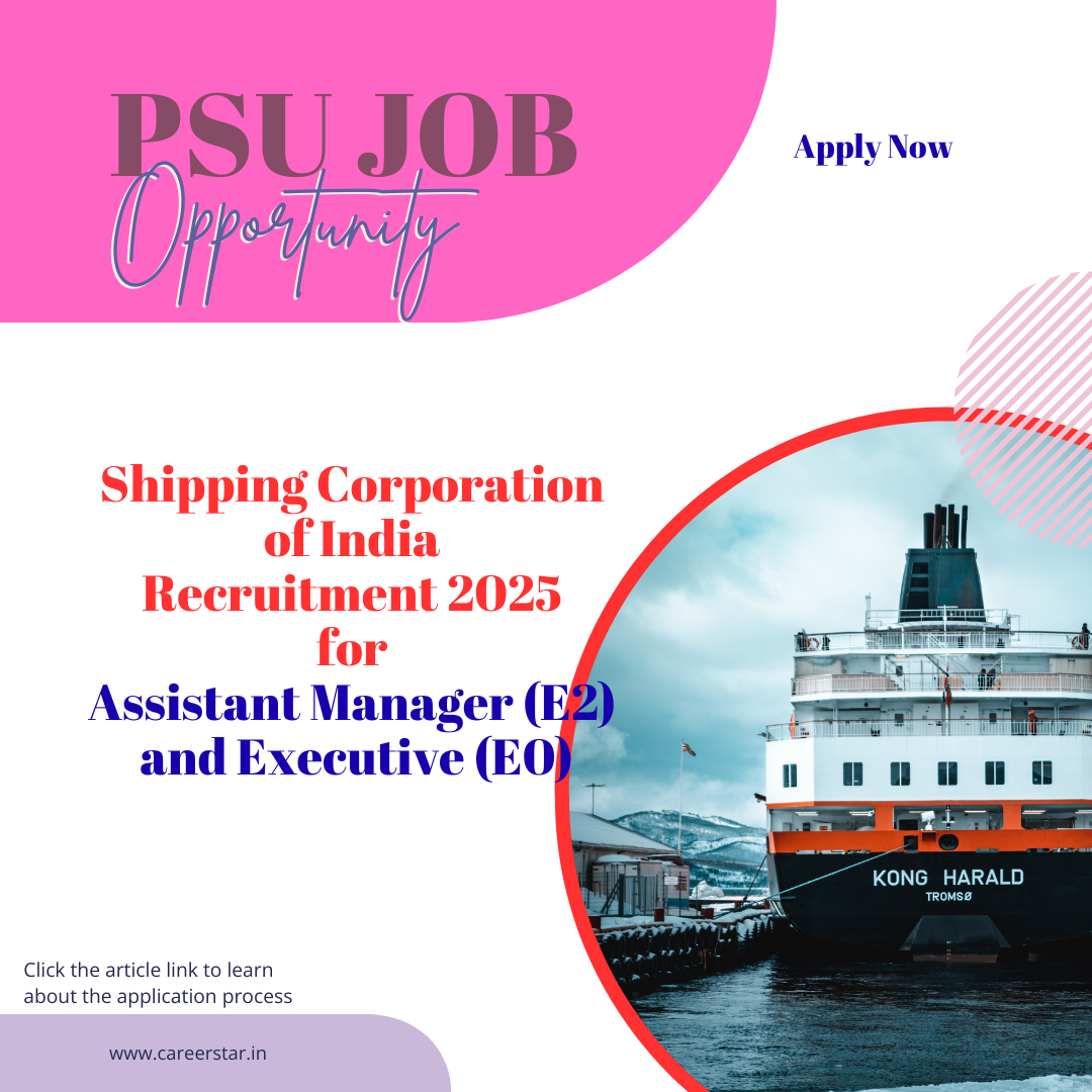 Shipping Corporation of India Recruitment 2025 for Assistant Manager (E2) and Executive (E0): Total 75 vacancies out, Eligibility Criteria, Age, Qualification and Application Process