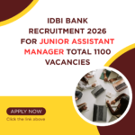 IDBI Bank Recruitment 2026 for Junior Assistant Manager Total 1100 Vacancies careerstar.in