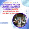 LIC Housing Finance Limited Recruitment 2026 for Junior Assistant on 180 Vacant Positions careerstar.in