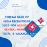 Central Bank of India Recruitment 2026 for Assistant General Manager Total 15 Vacancies Out Apply Online careerstar.in