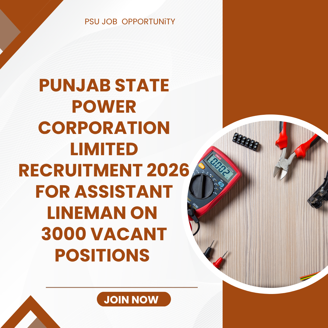 Punjab State Power Corporation Limited Recruitment 2026 for Assistant Lineman on 3000 vacant positions Apply Online careerstar.in